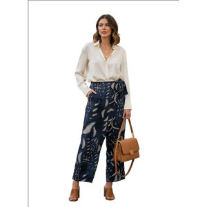 Women's Soft Surroundings Wide Leg Pants Size 12 Navy Beige